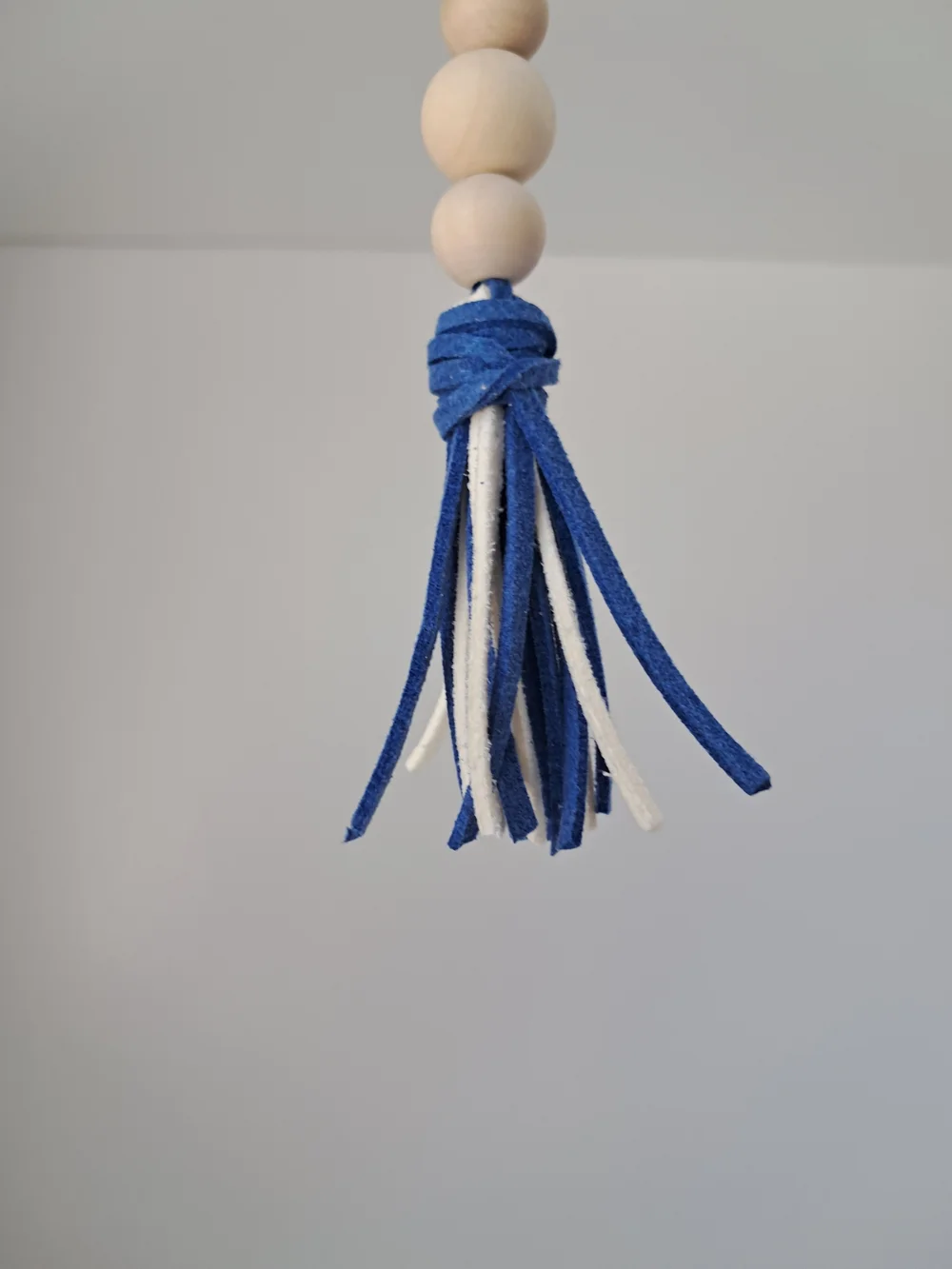 Handmade Navy & Natural Bead Tassel Keychain with Anchor Charm